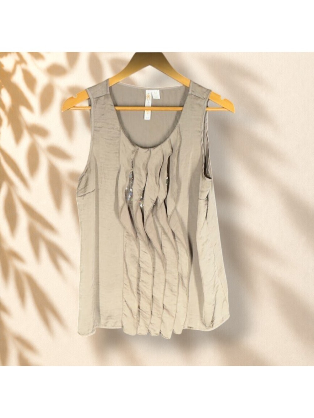Adiva Blouse Women M Medium Brown Sleeveless Wide Strap Pleated Casual Solid